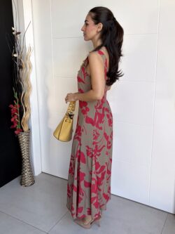 Vestido Largo Floral Frambuesa y Arena Tostada - Imagen 2