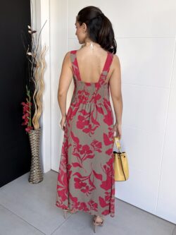 Vestido Largo Floral Frambuesa y Arena Tostada - Imagen 3