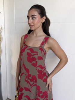 Vestido Largo Floral Frambuesa y Arena Tostada - Imagen 7