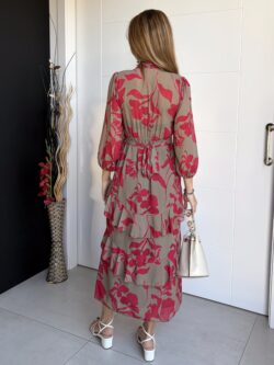 Vestido Midi Volantes Asimétricos Frambuesa y Arena Tostada - Imagen 6