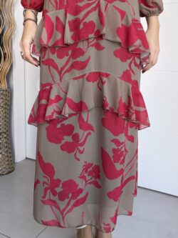 Vestido Midi Volantes Asimétricos Frambuesa y Arena Tostada - Imagen 11