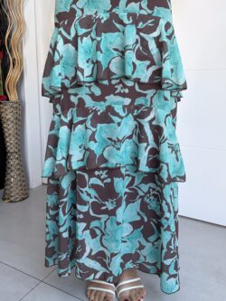Falda Larga Volantes Estampada Turquesa y Chocolate - Imagen 8