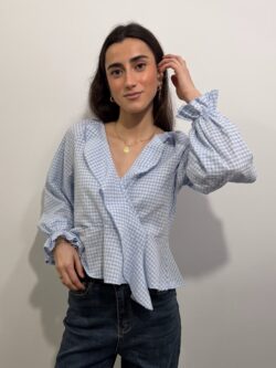 Blusa Cuadros Vichy Azul con Volantes - Imagen 4