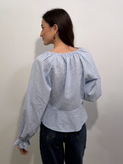 Blusa Cuadros Vichy Azul con Volantes - Imagen 5