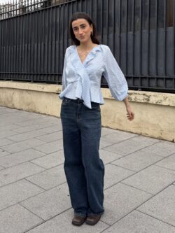 Blusa Cuadros Vichy Azul con Volantes - Imagen 2