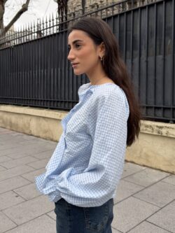 Blusa Cuadros Vichy Azul con Volantes - Imagen 3