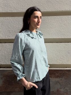 Blusa Cuadros Vichy Verde Cuello Bebé - Imagen 4