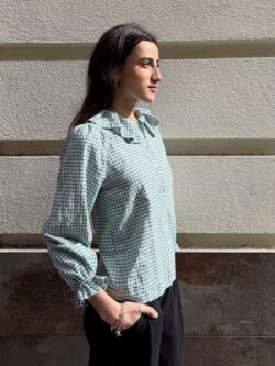 Blusa Cuadros Vichy Verde Cuello Bebé - Imagen 3