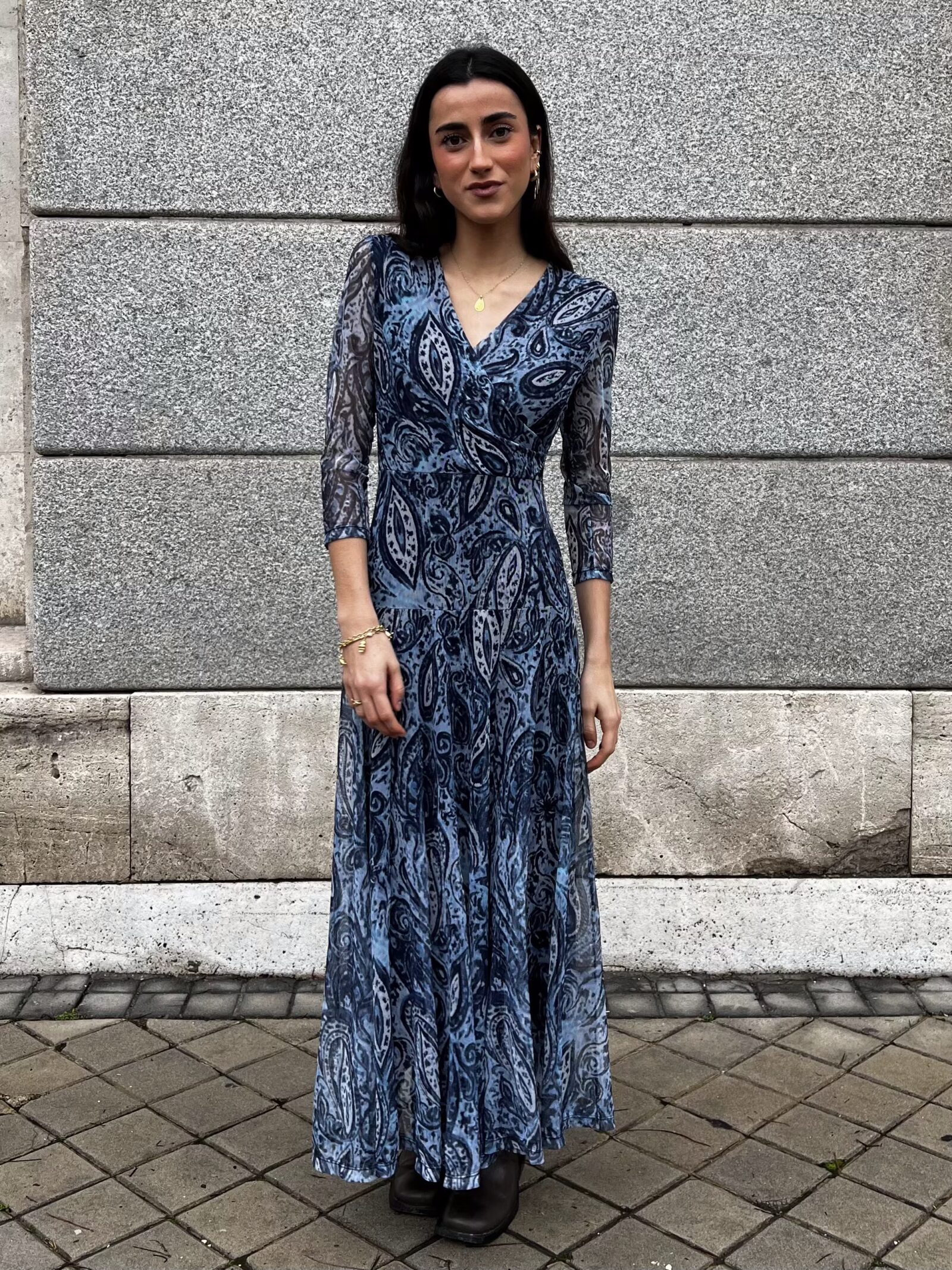 Vestido Largo Paisley Azul Noche