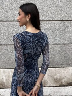 Vestido Largo Paisley Azul Noche - Imagen 3