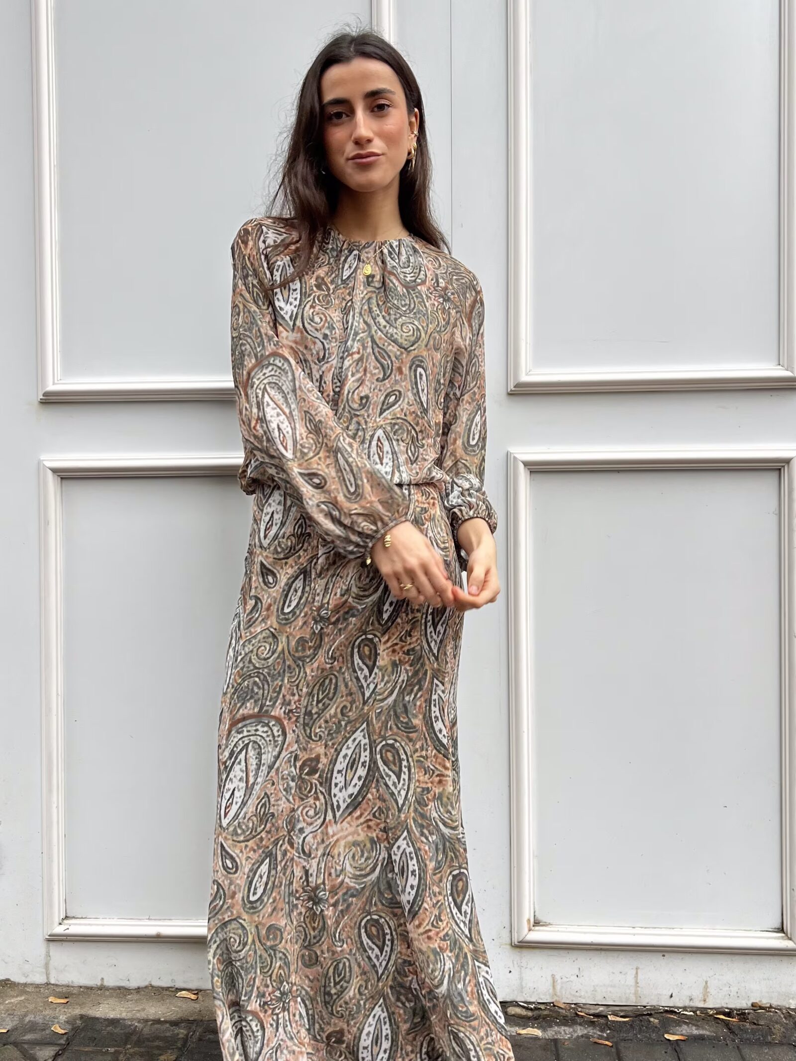 Falda Larga Paisley en Tonos Verdes