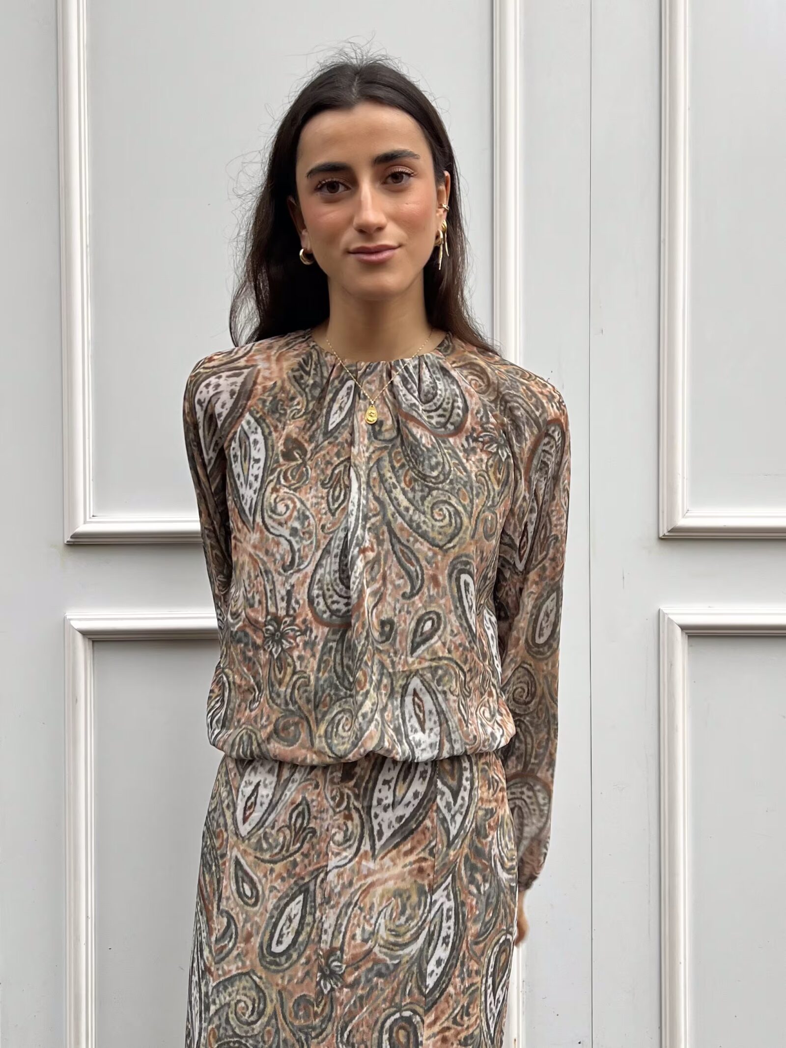 Blusa Paisley Verdes de Manga Larga