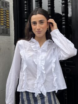 Blusa Blanca Manga Larga Volantes Frontales - Imagen 2