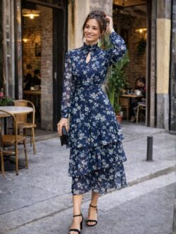 Vestido Largo Volantes Gota Tonos Marinos - Imagen 4