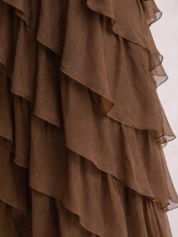 Vestido Largo Ébano Chocolate con Volantes - Imagen 5