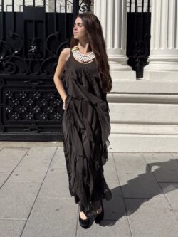 Vestido Largo Ébano Chocolate con Volantes
