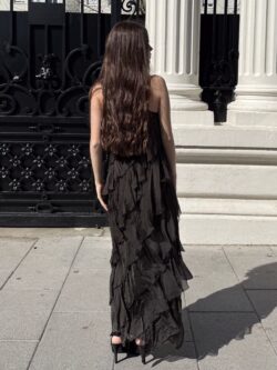 Vestido Largo Ébano Chocolate con Volantes - Imagen 4