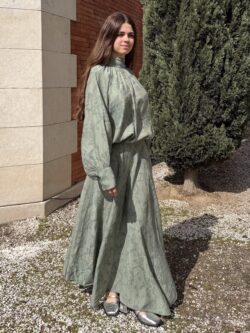 Falda Larga Verde Salvia Bordada