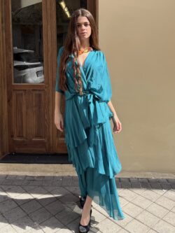 Vestido Largo de Seda Verde Petróleo con Nudo - Imagen 3