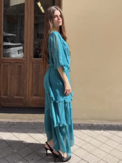 Vestido Largo de Seda Verde Petróleo con Nudo - Imagen 8