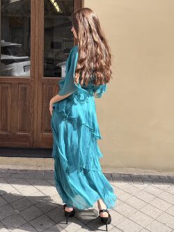 Vestido Largo de Seda Verde Petróleo con Nudo - Imagen 9