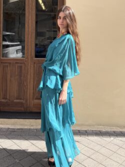 Vestido Largo de Seda Verde Petróleo con Nudo - Imagen 7