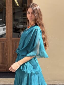 Vestido Largo de Seda Verde Petróleo con Nudo - Imagen 5