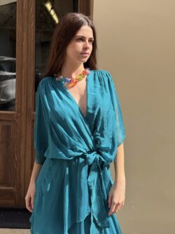 Vestido Largo de Seda Verde Petróleo con Nudo - Imagen 2