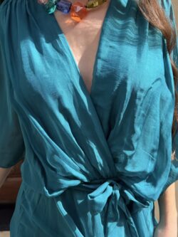 Vestido Largo de Seda Verde Petróleo con Nudo - Imagen 4