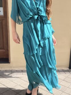 Vestido Largo de Seda Verde Petróleo con Nudo - Imagen 6