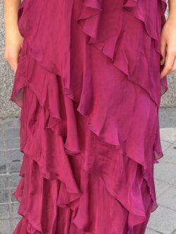 Vestido Largo de Seda Frambuesa con Volantes - Imagen 7