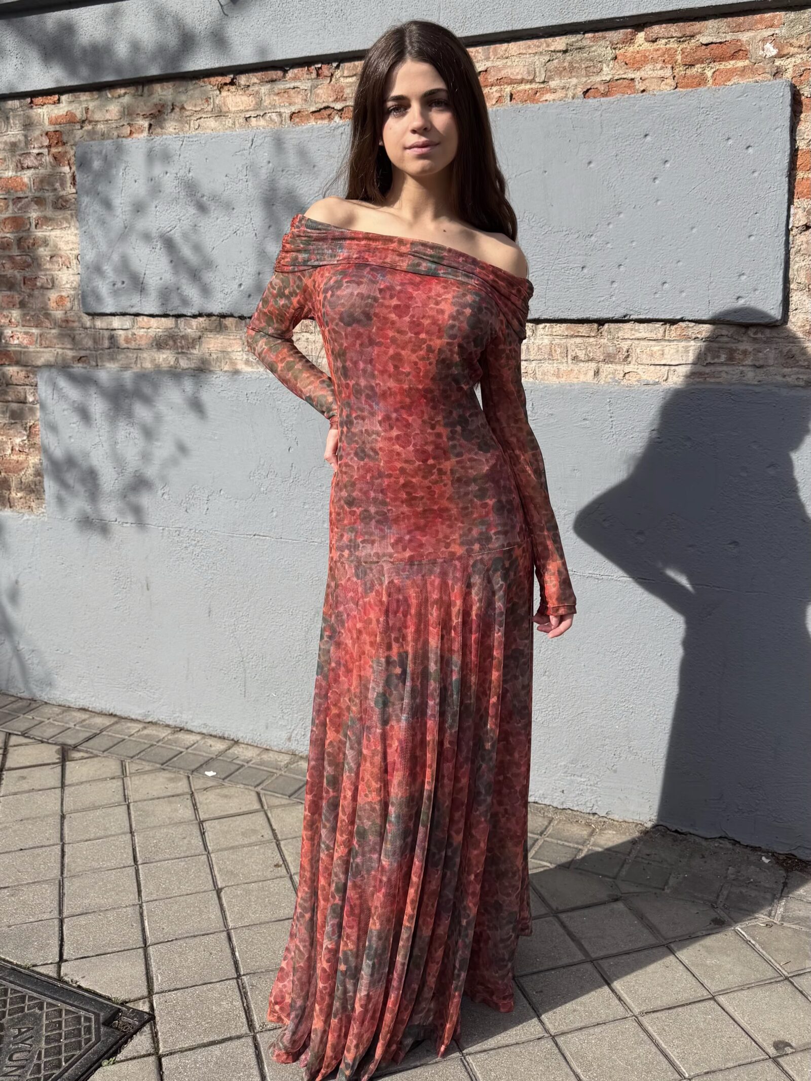 Vestido de Tul Granada Escote Bardot