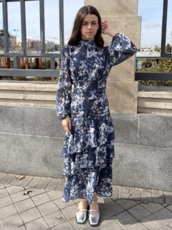 Vestido Largo Volantes Gota Tonos Marinos - Imagen 3