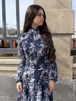 Vestido Largo Volantes Gota Tonos Marinos - Imagen 2