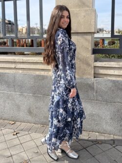 Vestido Largo Volantes Gota Tonos Marinos - Imagen 5