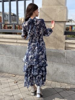 Vestido Largo Volantes Gota Tonos Marinos - Imagen 6