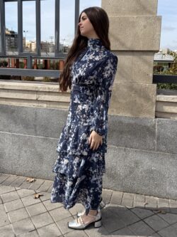 Vestido Largo Volantes Gota Tonos Marinos - Imagen 4