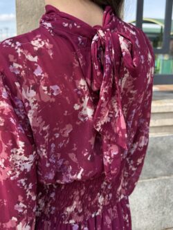 Vestido Largo Volantes Gota Tonos Cereza - Imagen 7