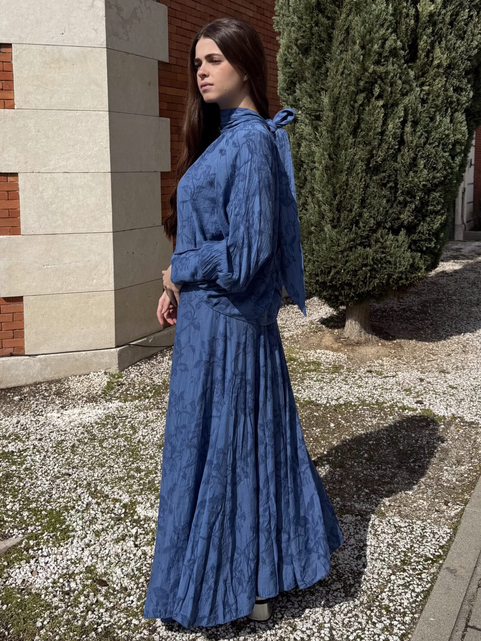 Falda Larga Arándano Bordada