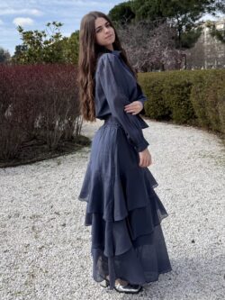 Falda Midi Azul Tinta con Volantes - Imagen 3