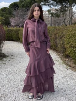 Falda Midi Ciruela con Volantes