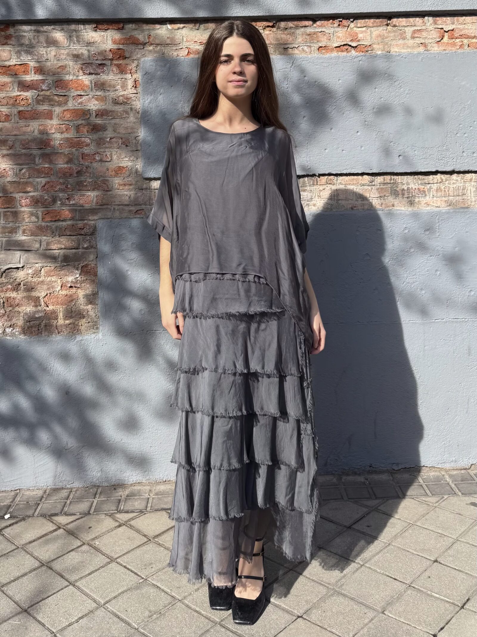 Falda Larga Gris Humo de Seda