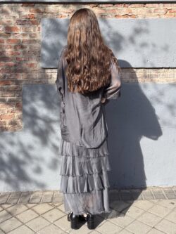 Falda Larga Gris Humo de Seda - Imagen 5