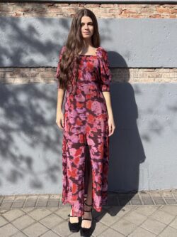 Vestido Nenúfar Granate Floral - Imagen 3