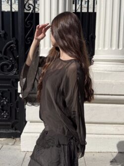Blusa de Seda Marrón Chocolate - Imagen 5