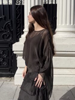 Blusa de Seda Marrón Chocolate - Imagen 3