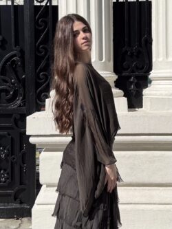 Blusa de Seda Marrón Chocolate - Imagen 7