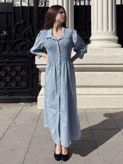 Vestido Midi Vichy Azul Cielo - Imagen 3