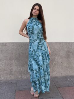 Vestido Largo Halter Volantes Posidonia