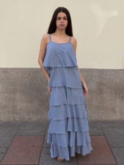 Vestido Largo Volantes Azul Bruma - Imagen 4